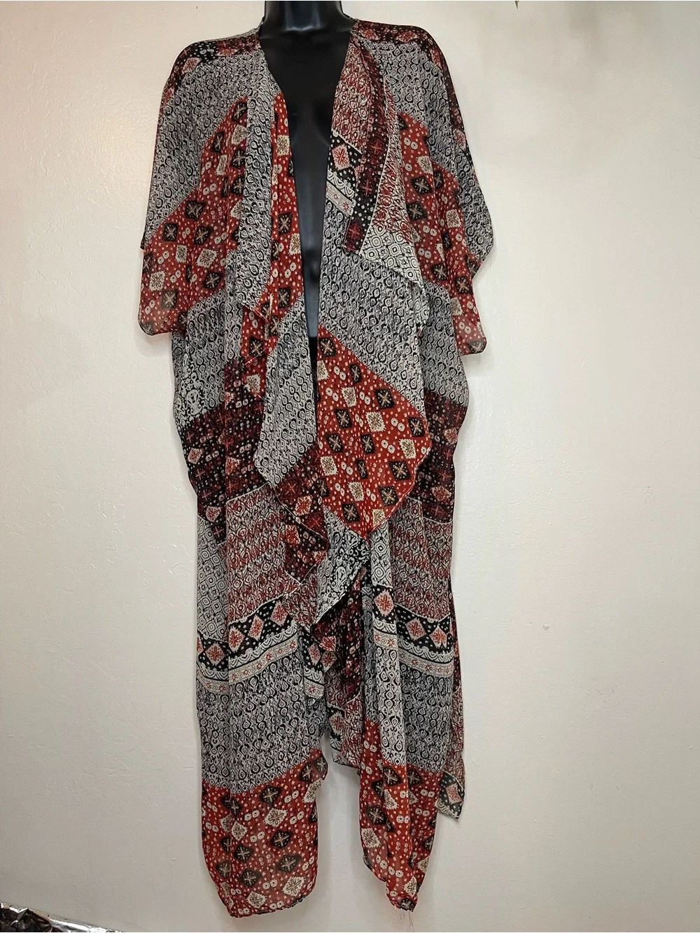 Umgee Boho Patchwork Open Front Kimono Side Slits Lightweight Flowy Size M/L